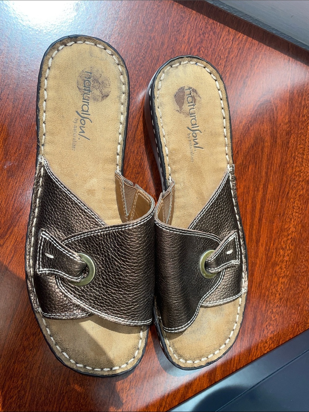 Natural Soul Bronze Metallic Slide Mules • Size 8